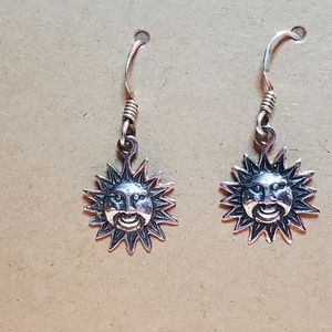 Artisan 925 Silver Sun Face Earrings Vintage
